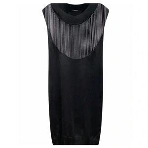 BALMAIN Wool Silver Metal Chain Fringe Embellished Tunic Dress 44 or medium